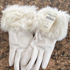 Coldwater Creek Cream Fur-Trimmed Gloves